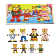 Puzzles de madera de la familia del oso en una caja